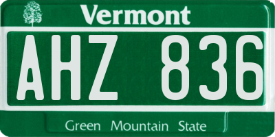 VT license plate AHZ836