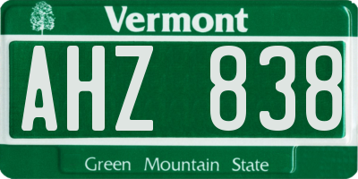 VT license plate AHZ838