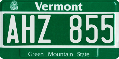 VT license plate AHZ855