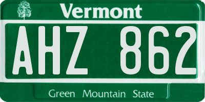 VT license plate AHZ862