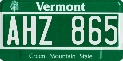 VT license plate AHZ865