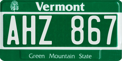 VT license plate AHZ867