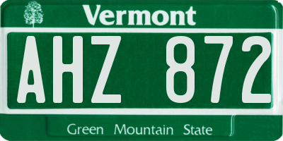 VT license plate AHZ872