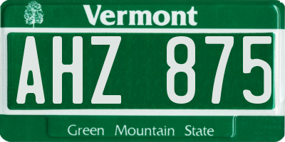 VT license plate AHZ875