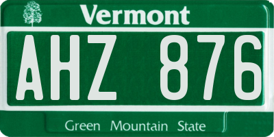 VT license plate AHZ876