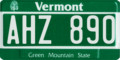 VT license plate AHZ890