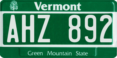 VT license plate AHZ892