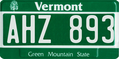 VT license plate AHZ893