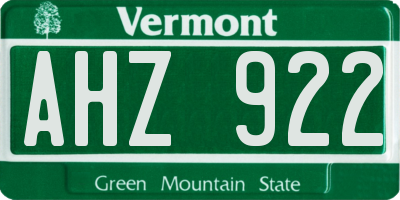 VT license plate AHZ922