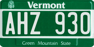VT license plate AHZ930