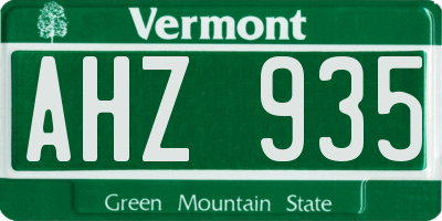 VT license plate AHZ935