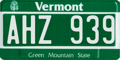 VT license plate AHZ939