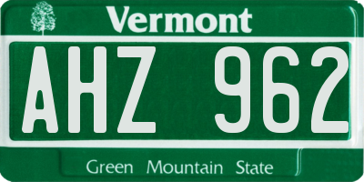 VT license plate AHZ962
