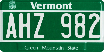 VT license plate AHZ982
