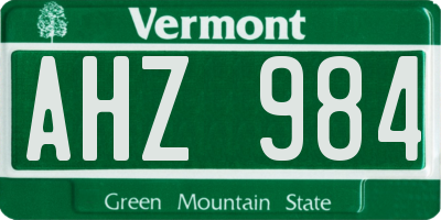 VT license plate AHZ984