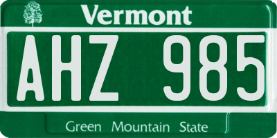 VT license plate AHZ985