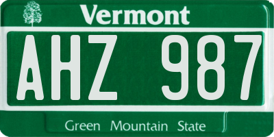 VT license plate AHZ987
