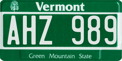 VT license plate AHZ989