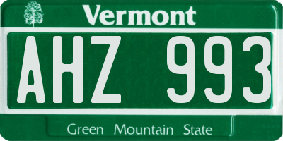 VT license plate AHZ993