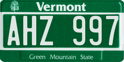 VT license plate AHZ997