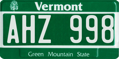 VT license plate AHZ998