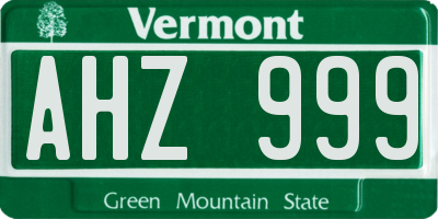 VT license plate AHZ999