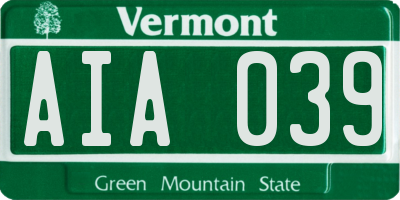 VT license plate AIA039