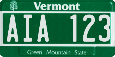 VT license plate AIA123