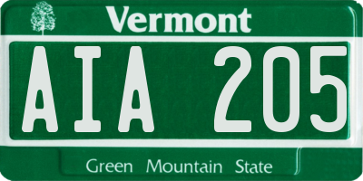 VT license plate AIA205