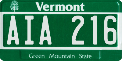 VT license plate AIA216