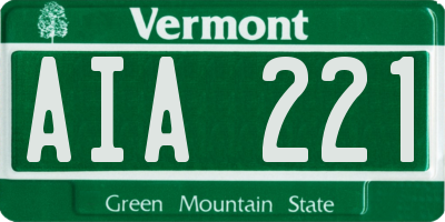 VT license plate AIA221