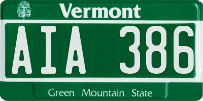 VT license plate AIA386