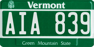 VT license plate AIA839