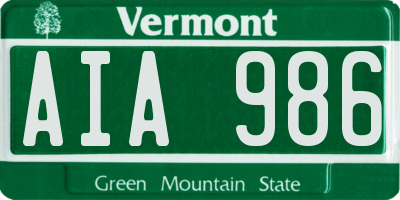 VT license plate AIA986