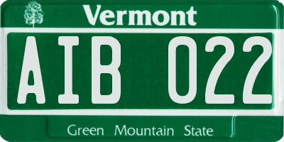 VT license plate AIB022