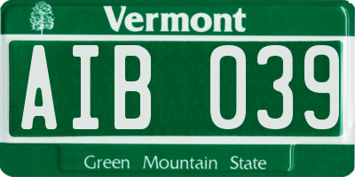 VT license plate AIB039