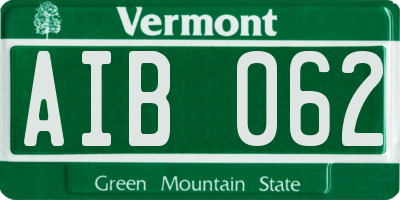 VT license plate AIB062
