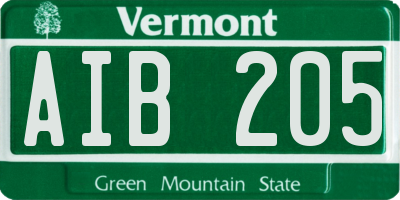 VT license plate AIB205