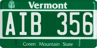 VT license plate AIB356