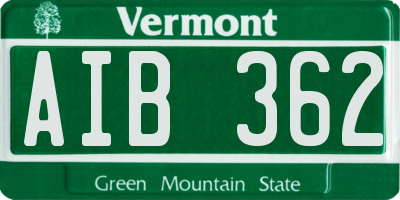 VT license plate AIB362