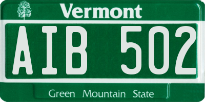 VT license plate AIB502