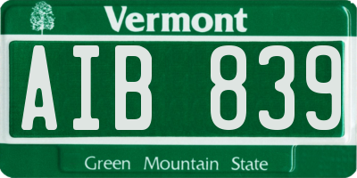 VT license plate AIB839