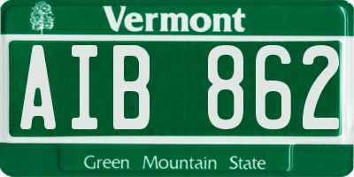 VT license plate AIB862