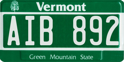 VT license plate AIB892