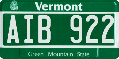 VT license plate AIB922