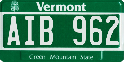 VT license plate AIB962