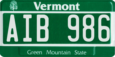 VT license plate AIB986