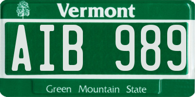 VT license plate AIB989