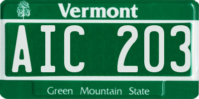 VT license plate AIC203