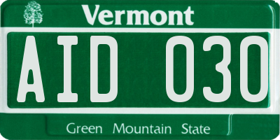 VT license plate AID030